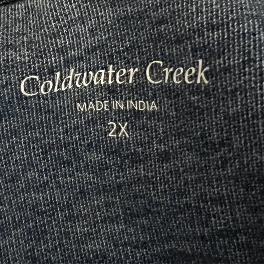 Coldwater Creek Knit Shirt Sz 2x Denim Blue & Black Embroidered Flowers Cotton - Picture 6 of 7
